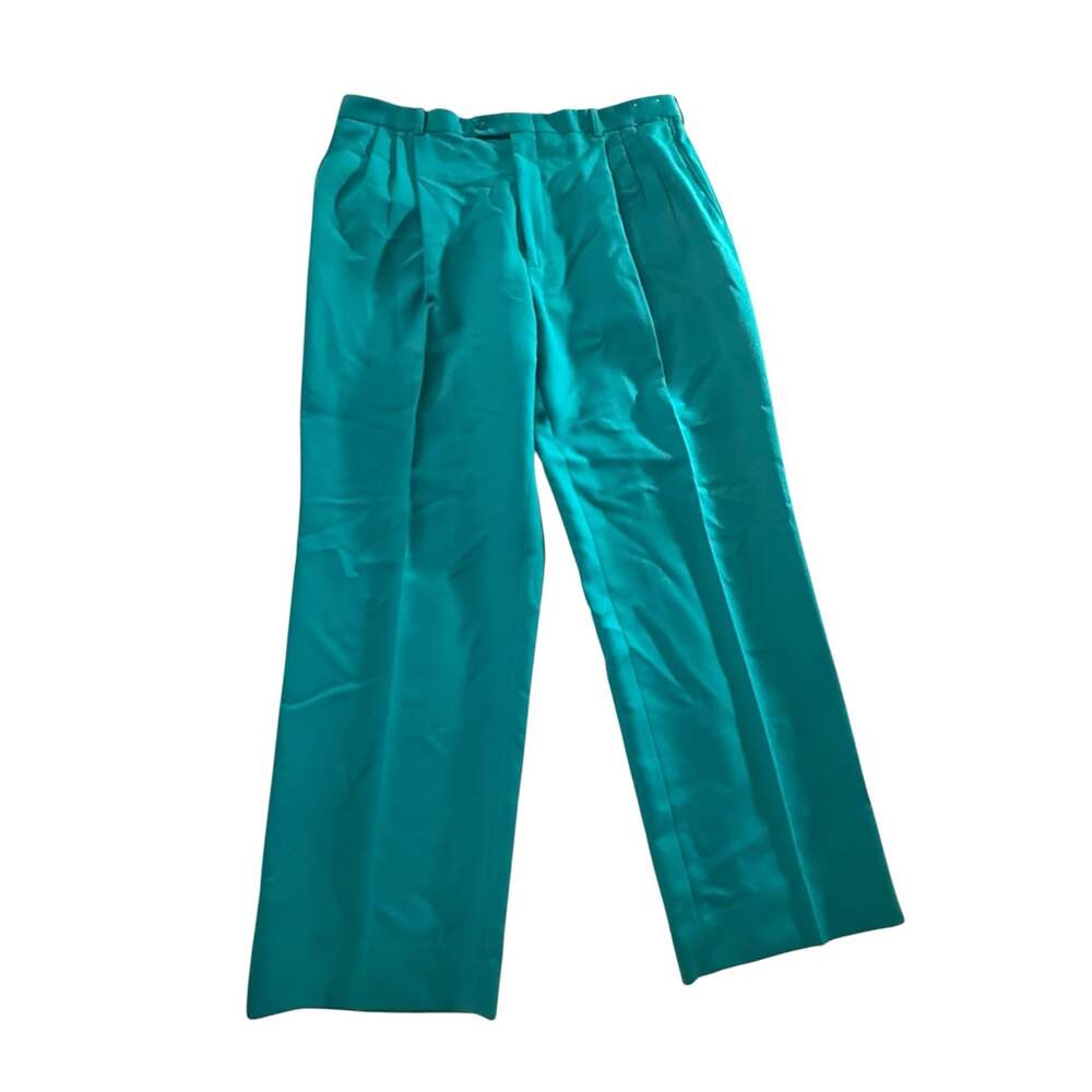 Vintage Teal Pleated Wide-Leg Dress Trousers 38 x 33